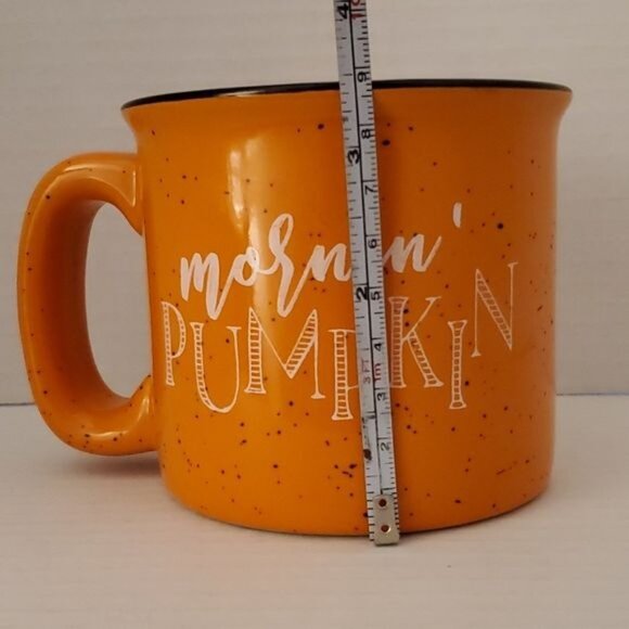 Orange Ceramic Mornin' Pumpkin 15 oz Cup Mug Fall Coffee Tea Hot Cocoa CHOCOLATE - Picture 10 of 12